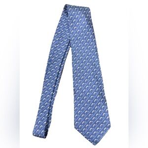 Hermés Paris Luxurious Blue Fish Silk Coastal Blue Necktie Tie Made In France